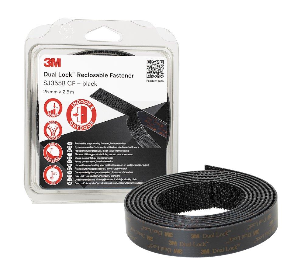 3M Dual Lock™ SJ355B CF Velcro tape black - 25mm, 2.5M
