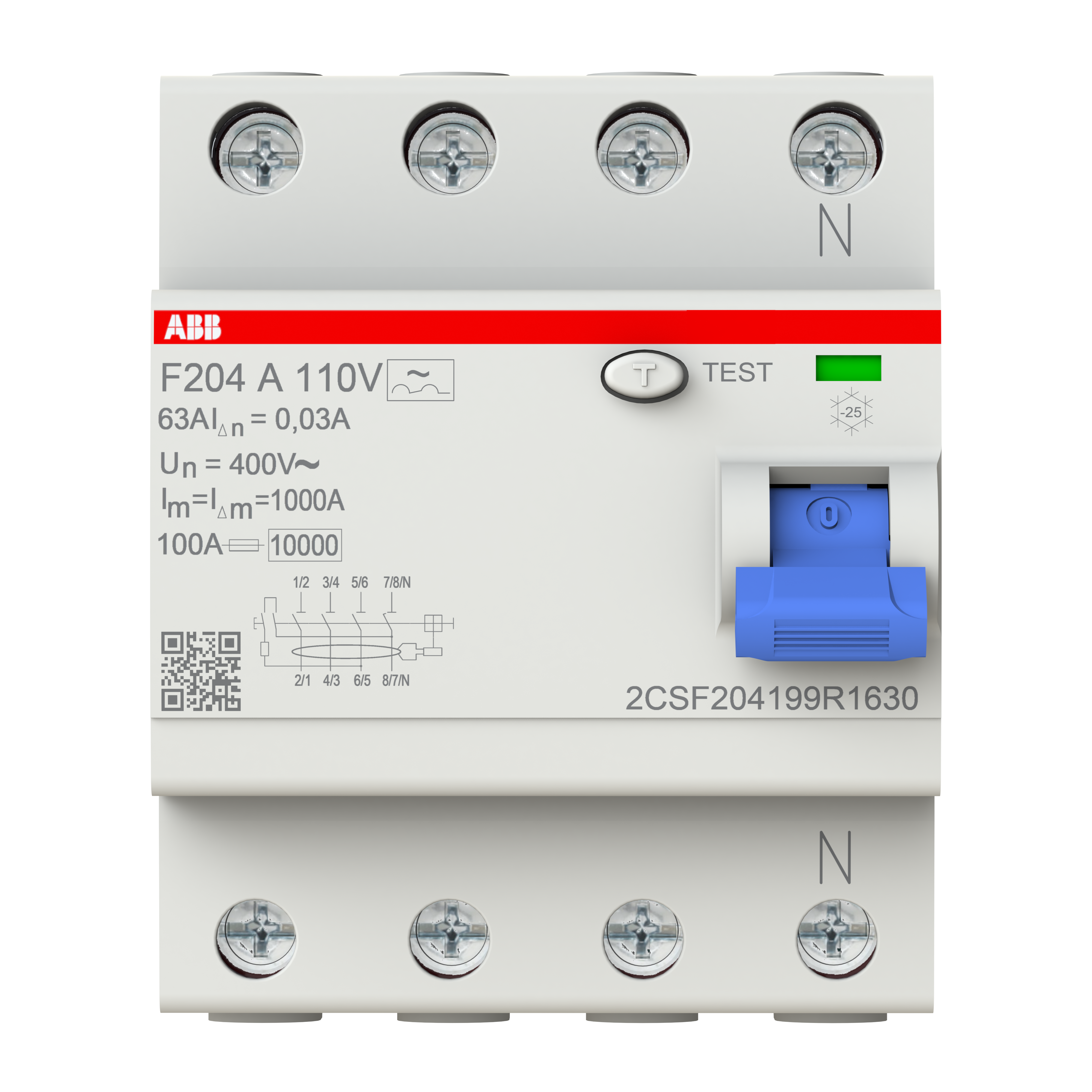 ABB F204 A-63/0.03 RCCB 4P 63A 30MA Type A
