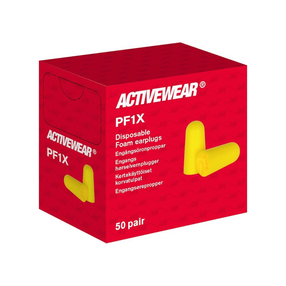 Activewear PF1X Earplugs 50 pairs per pack - 37DB, PU foam, yellow, 50PAR