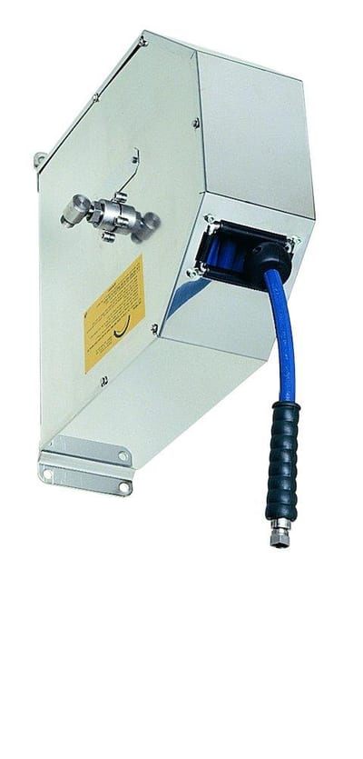 AVC 3015 3/8 Hose reel closed stainless AISI304 - 1/2" nipple, 250bar, 3/8", Compressed air/water/chemicals, 15M