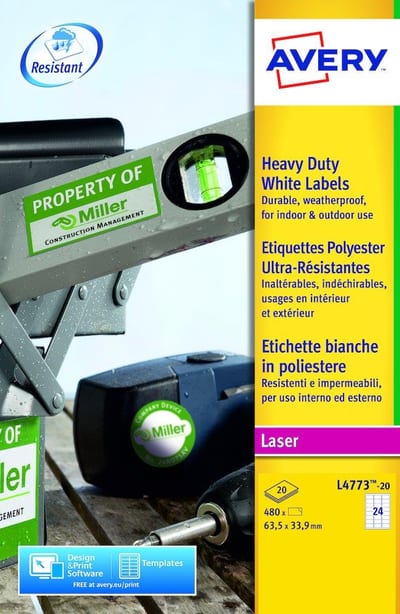 Avery L4773-20 Polyester Label