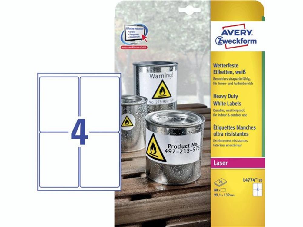 Avery L4774 Label - 139mm, 99.1mm, 80PCS