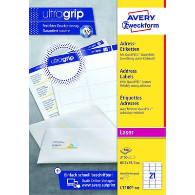 Avery L7160-100 Label - 63.5mm, 38.1mm, 2100PCS