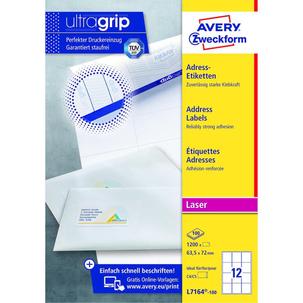 Avery L7164-100 Address Label - 72mm, 63.5mm, 1200PCS