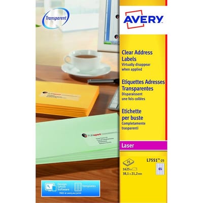 Avery L7551-25 Label transparent - 38.1mm, 21.2mm, 1625PCS