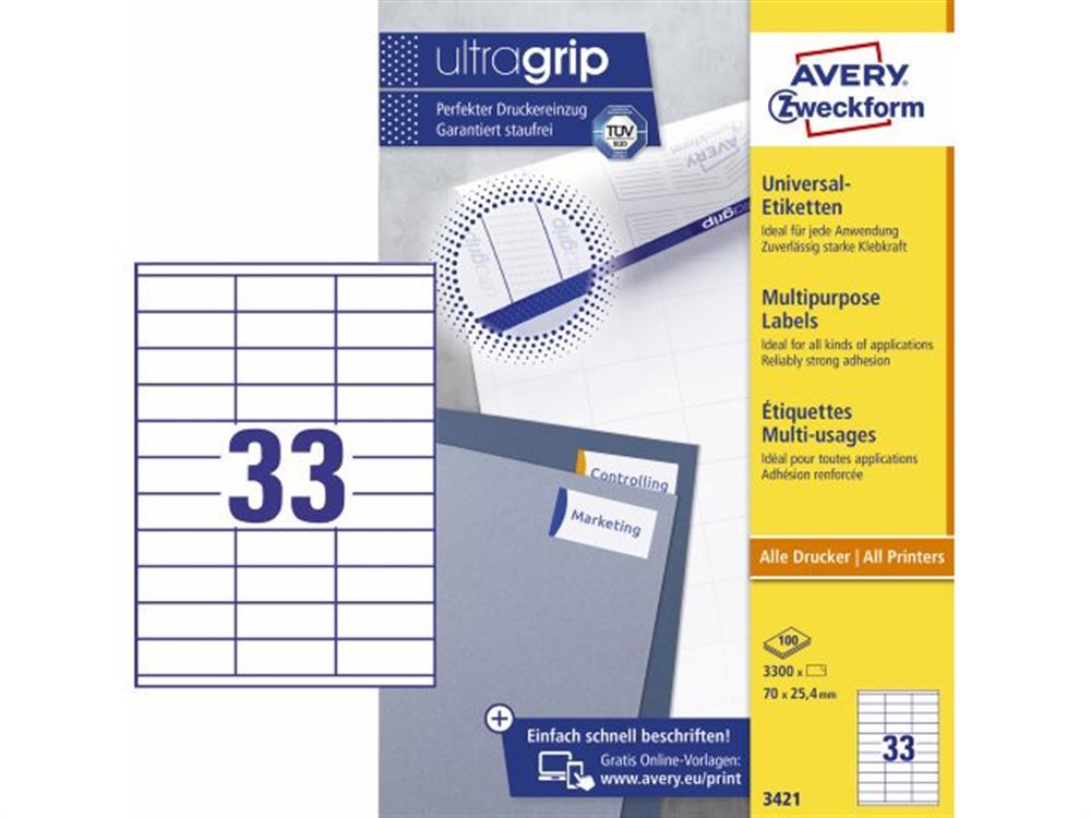 Avery Label - 70mm, 25.4mm, 3300PCS