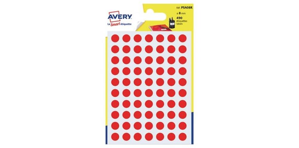 Avery PSA08R Label red - 8mm, 490PCS