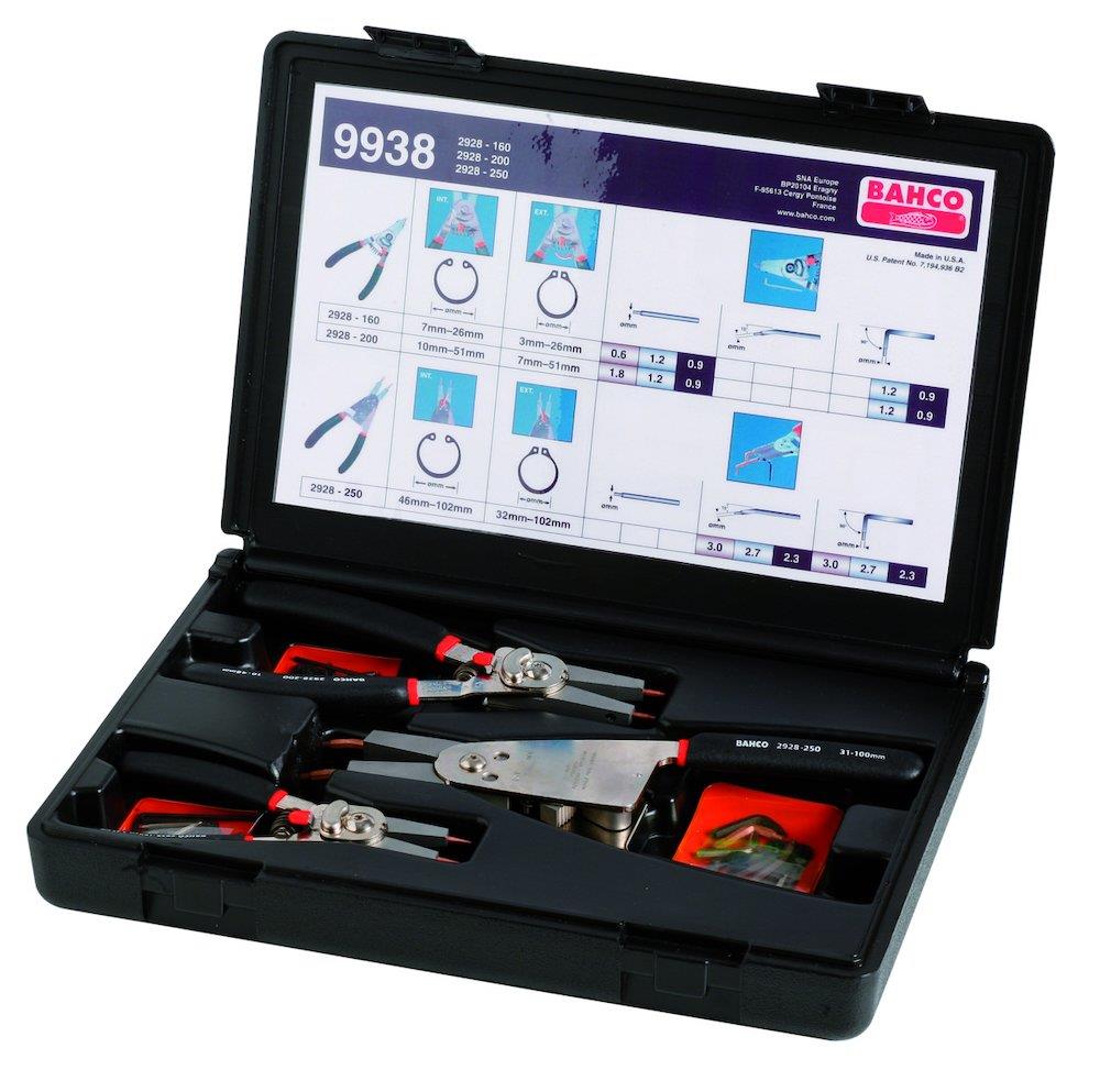 Bahco 9938 Circlip Pliers Set 3 pcs with interchangeable tips