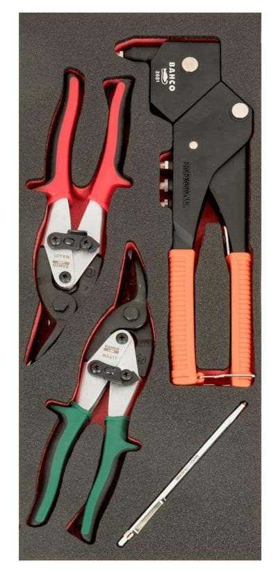 Bahco Fit&Go Tool Assortment riveter/sheet scissors - 4PCS, 181mm, 445mm, 1/3 drawer
