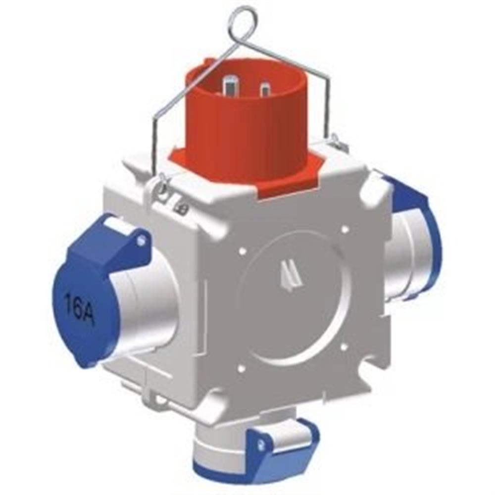 Bals Quick Connect CEE Cross Distributor - 3P - 5P, 16A, 230 - 380V, H6, blue - red, 3 afgange