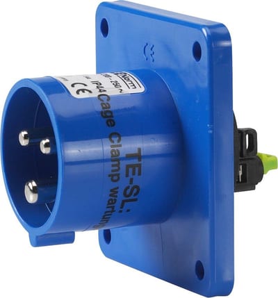 Bals Quick Connect CEE Panel Inlet - 3P, 16A, 230V, H6, blue, Straight, 75 x 75mm