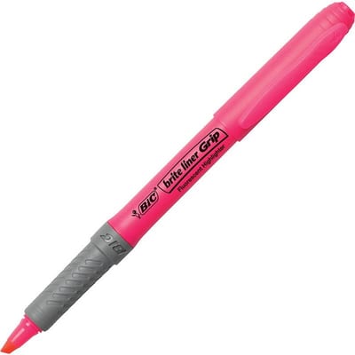 BIC Brite Liner Grip Highlighter - 12PCS, Pink