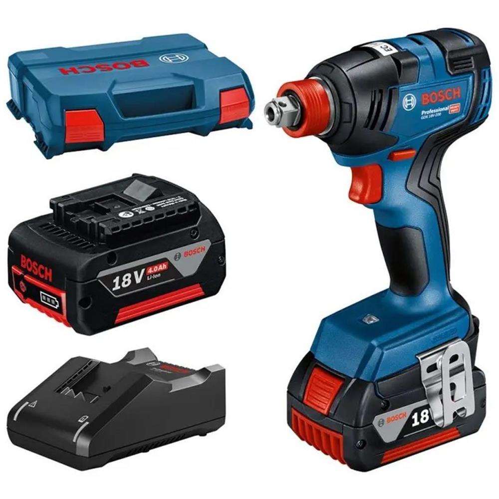 Bosch GDX 18V-200 Cordless Combination Impact Wrench - 4AH, 18V, 2PCS, 6KT 1/4" & 4KT 1/2", 200Nm