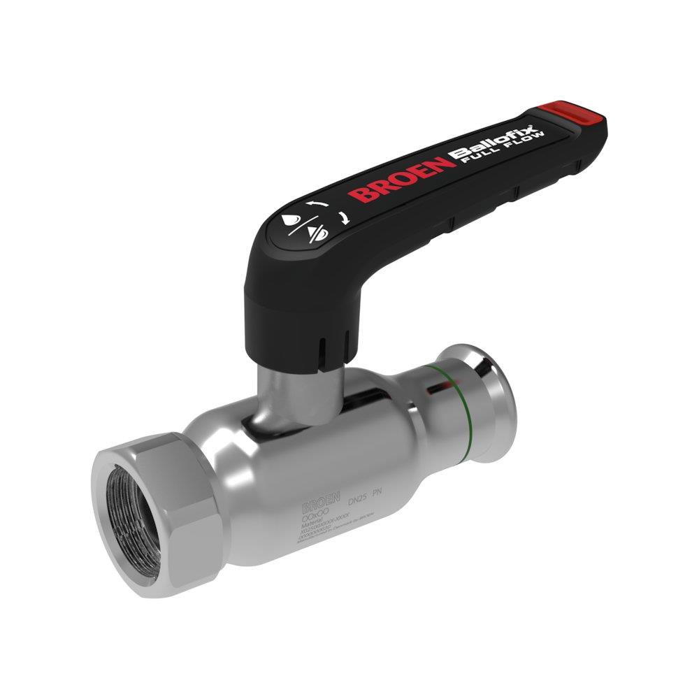 Broen Ballofix Press Ball Valve low model pres/coupling - Normal, L-handle, Stainless steel, 22mm, 3/4"