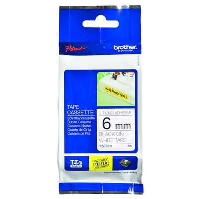 Brother TZE-S211 Label Tape extra adhesive black/white - 6mm