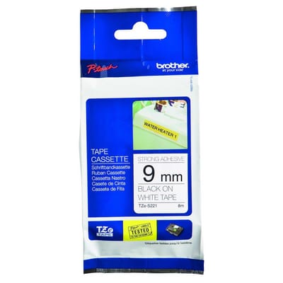 Brother TZE-S221 Label Tape extra adhesive black/white - 9mm