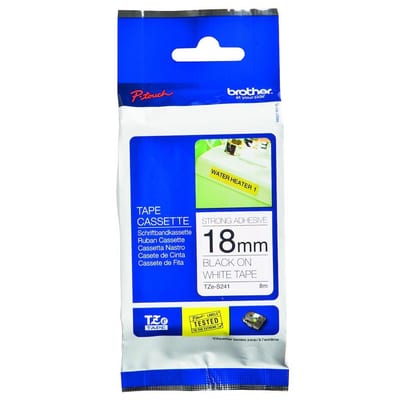 Brother TZE-S241 Label Tape extra adhesive black/white - 18mm