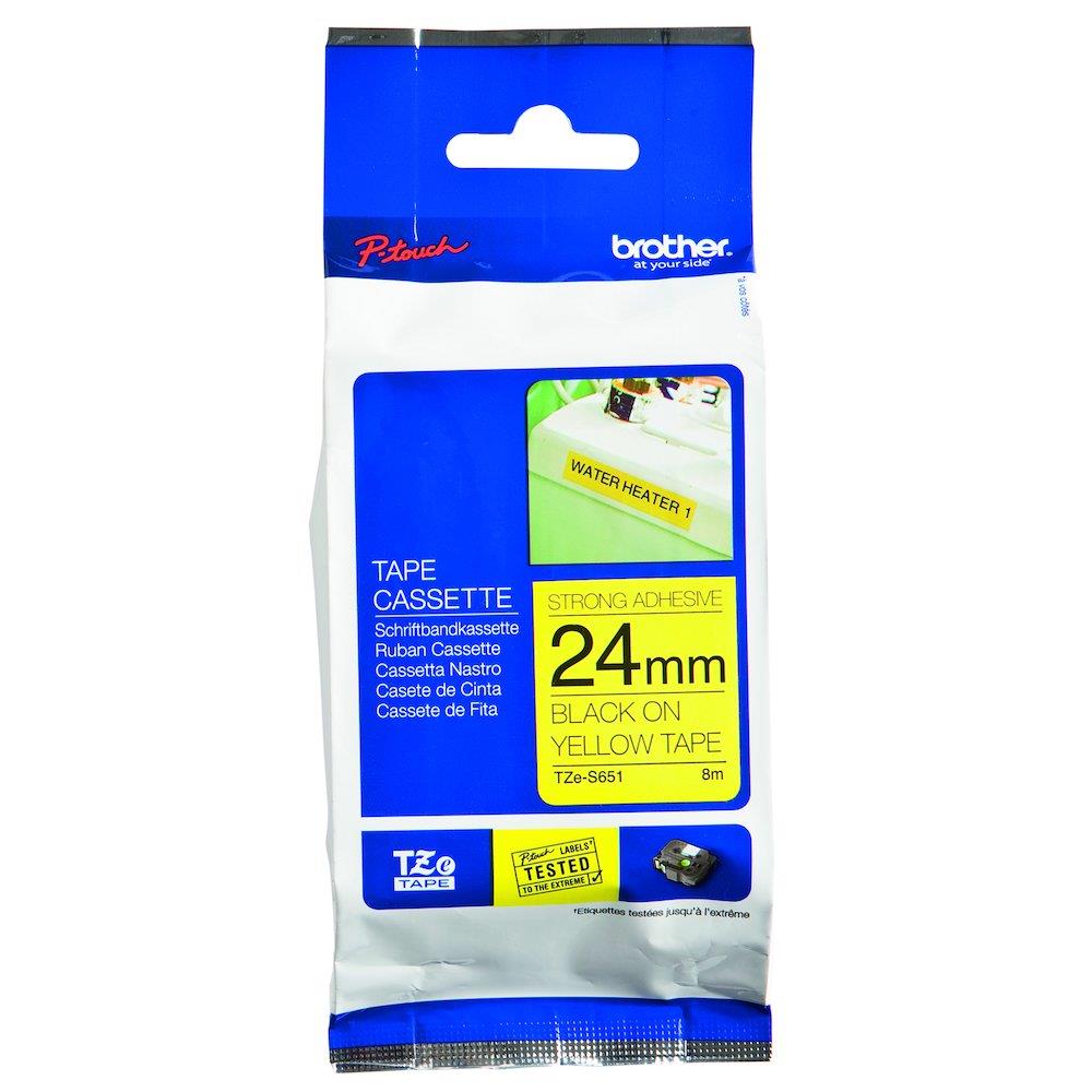 Brother TZE-S651 Label Tape extra adhesive black/yellow - 24mm