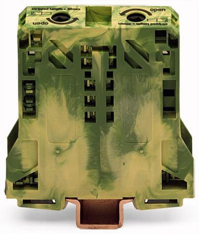 2-Conductor ground terminal block, 50 mm², only for DIN 35 x 15 rail, 2.3 mm thick
