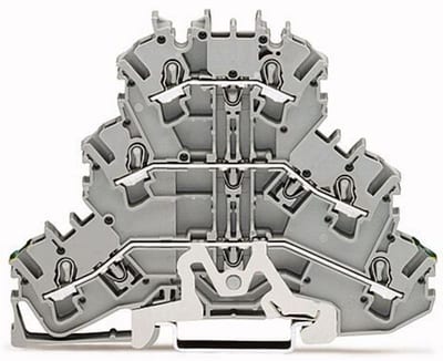 Triple-deck terminal block, Ground conductor/through/through terminal block, 2.5 mm²