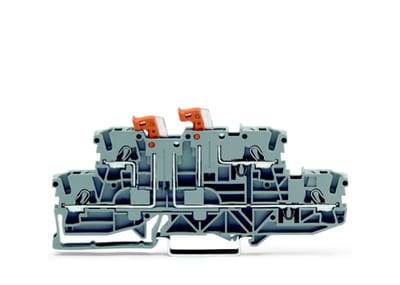 Double-deck, double-disconnect terminal block, with 2 pivoting knife disconnects, 2.5 mm²