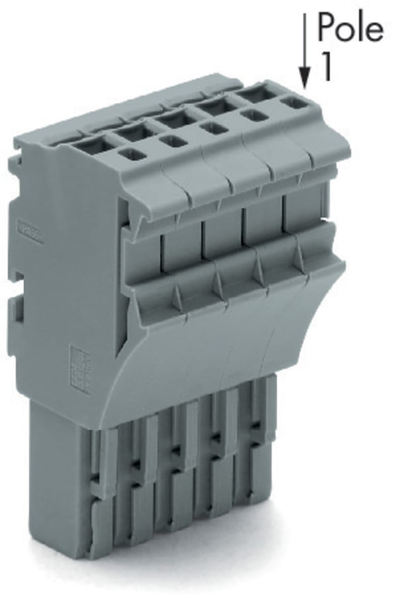 1-Conductor female connector; Push-in CAGE CLAMP®; 4 mm²; Pin spacing 5.2 mm; 5-Pole; 4,00 mm²; gray (2022-105)