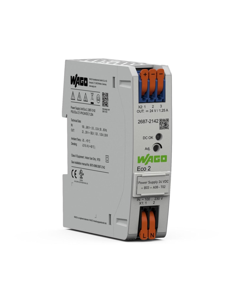Power supply; Eco 2; 1-Phase; 24 VDC output voltage; 1.25 A output current; DC-OK LED (2687-2142)
