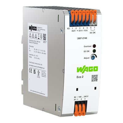WAGO Eco 2 Single-Phase Power Supply 24 VDC 10 A with DC-OK Contact
