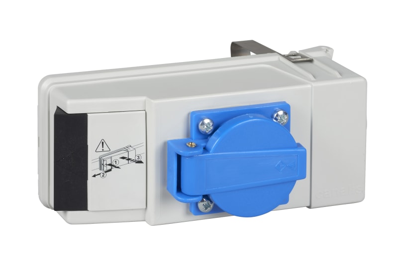 Schneider Electric Connector, Canalis KB, 16A, L+N+PE with phase selection, with fuse NF 8.5X31.5MM and NF power socket, not wired, DALI KBC16DCP1