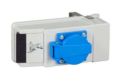 Schneider Electric Connector, Canalis KB, 16A, L+N+PE with phase selection, with fuse NF 8.5X31.5MM and NF power socket, not wired, DALI KBC16DCP1