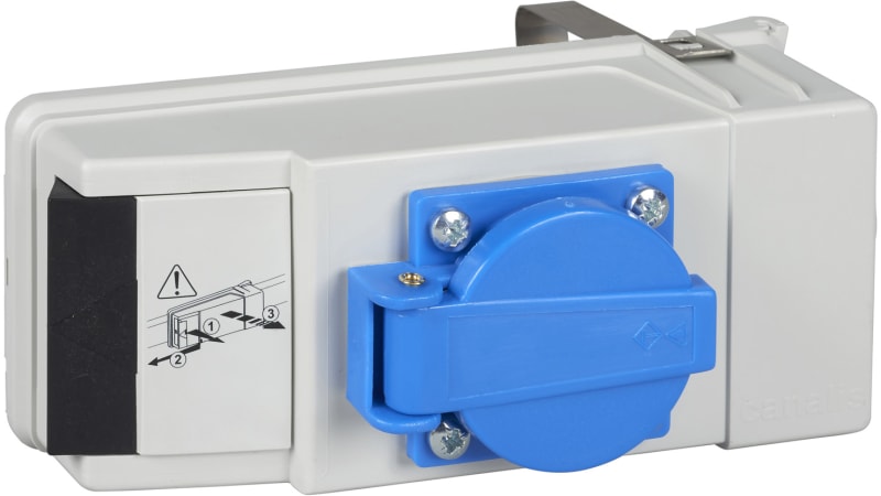 Schneider Electric Connector, Canalis KB, 16A, L+N+PE with phase selection, with fuse NF 8.5X31.5MM and VDE power socket, not wired, DALI KBC16DCP2