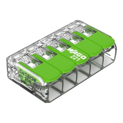 Splicing connector with levers, for all conductor types, max. 4 mm², 5-Conductor (221-425)