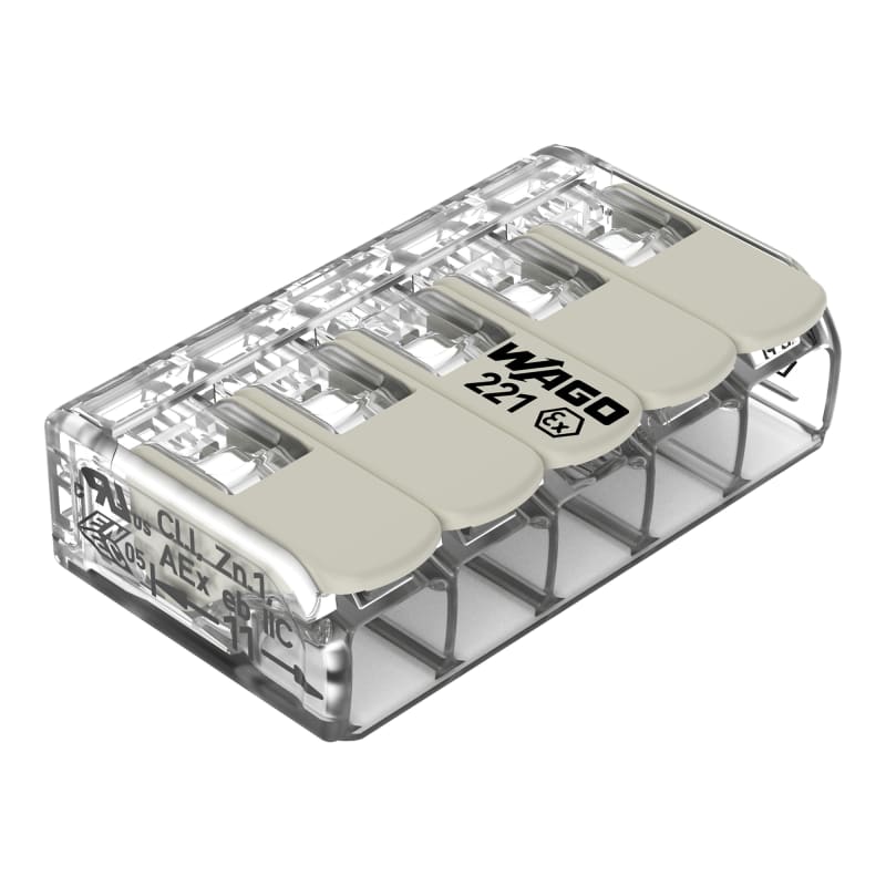 Splicing connector with levers, for all conductor types, max. 4 mm², 5-Conductor (221-485)