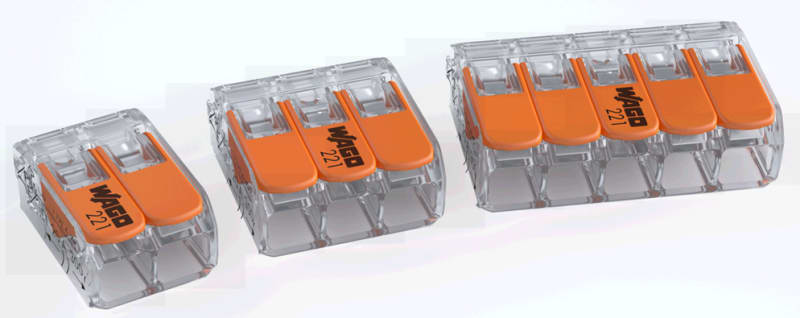 Splicing connector with levers, for all conductor types, max. 6 mm², 3-Conductor (221-613)