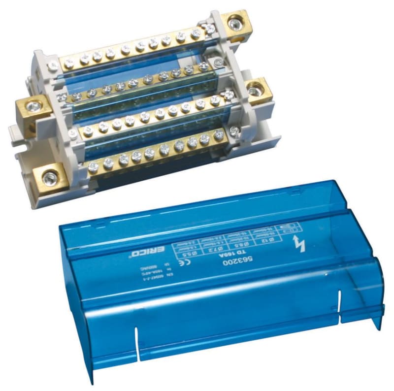 nVent ERIFLEX TD160A Four Pole Distr. Block, 160 A, 1 Line Side & 11 Load Side Connections, 1.97" Dp