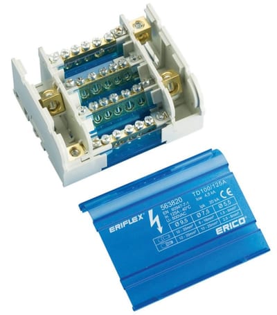 nVent ERIFLEX TD100125AL Four Pole Distribution Block, 100/125 A, 1 Line Side & 10 Load Side Connections