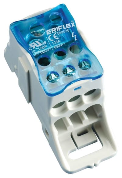 nVent ERIFLEX UDJ-125A Single Pole Dist. Block, 150 A UL/CSA, Cable Line, 7 Cables Load, Copper