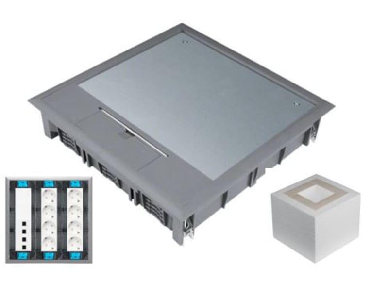 Hager Complete Floor Box 8 Sockets and 4 Cat 6A FTP Data Ports (VQ12057011SET)