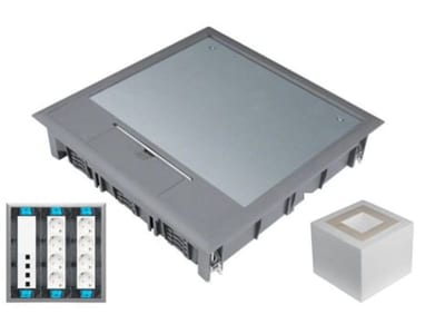 Hager Complete Floor Box 8 Sockets and 4 Cat 6A FTP Data Ports