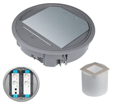 Hager Complete Floor Box 4 Sockets 2 Data Cat 6A FTP