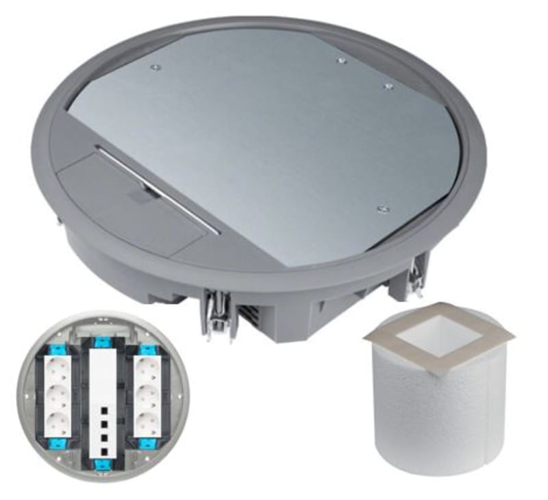 Hager VR10057011SET Floor Box, 6 x Socket + 4 x Data Cat 6A FTP