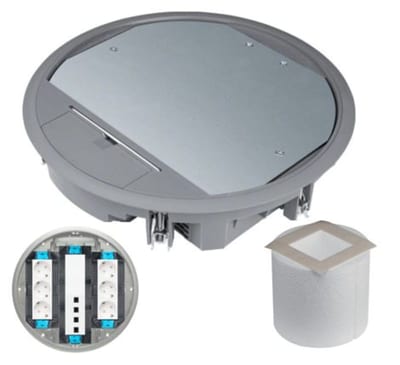 Hager VR10057011SET Floor Box, 6 x Socket + 4 x Data Cat 6A FTP