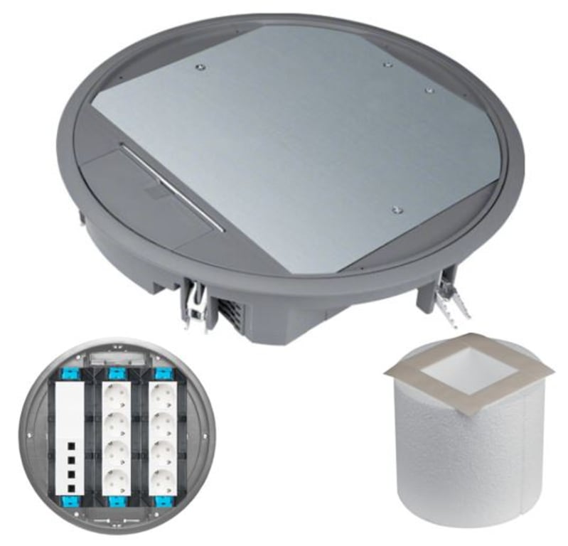 Hager Complete Floor Box with 8x Socket and 4x Cat 6A Data (VR12057011SET)