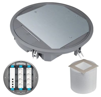 Hager Complete Floor Box with 8x Socket and 4x Cat 6A Data
