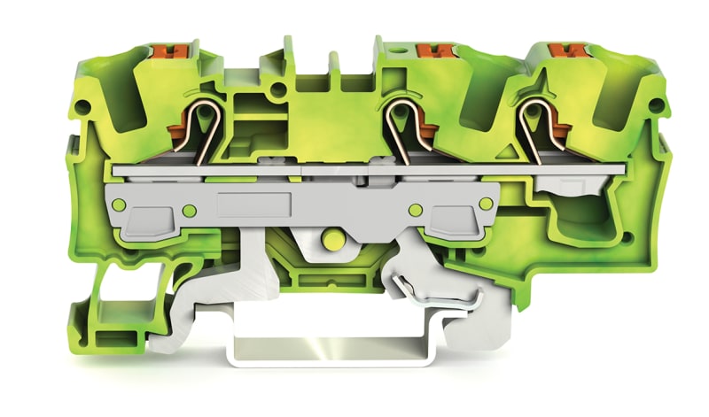 3-Conductor ground terminal block, 6 mm², for DIN-rail 35 x 15 and 35 x 7.5 (2206-1307)
