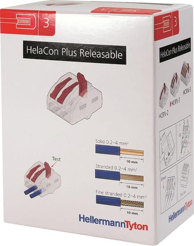 HellermannTyton HelaCon Plus Releasable 3-Way Push-in Connector, Transparent