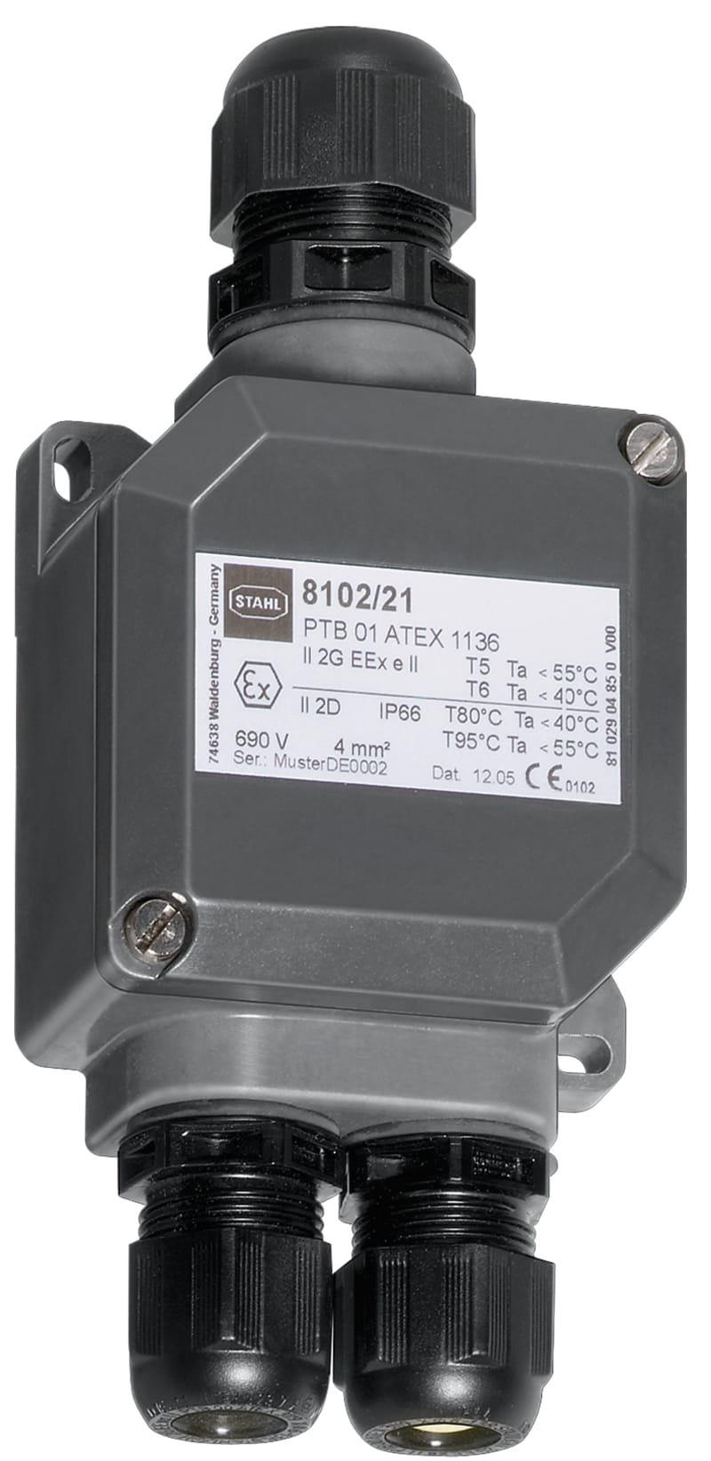 Junction Box 8102/21-4, 1× M25 2× M20 4 + earth (132979)