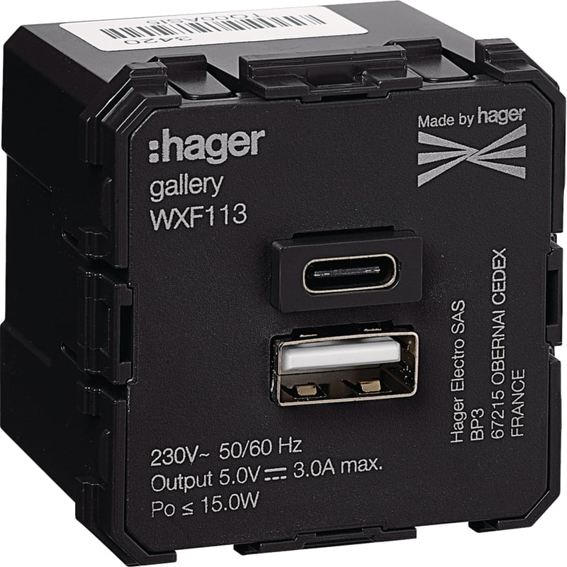 USB Charger A+C 15W/3A 45X45MM (WXF113)