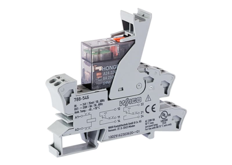 Relay module, Nominal input voltage: 24 VAC, 2 changeover contacts, Limiting continuous current: 8 A (788-546)