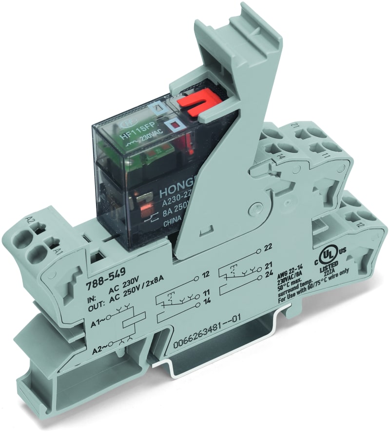 Relay module, Nominal input voltage: 230 VAC, 2 changeover contacts, Module width: 15 mm (788-549)